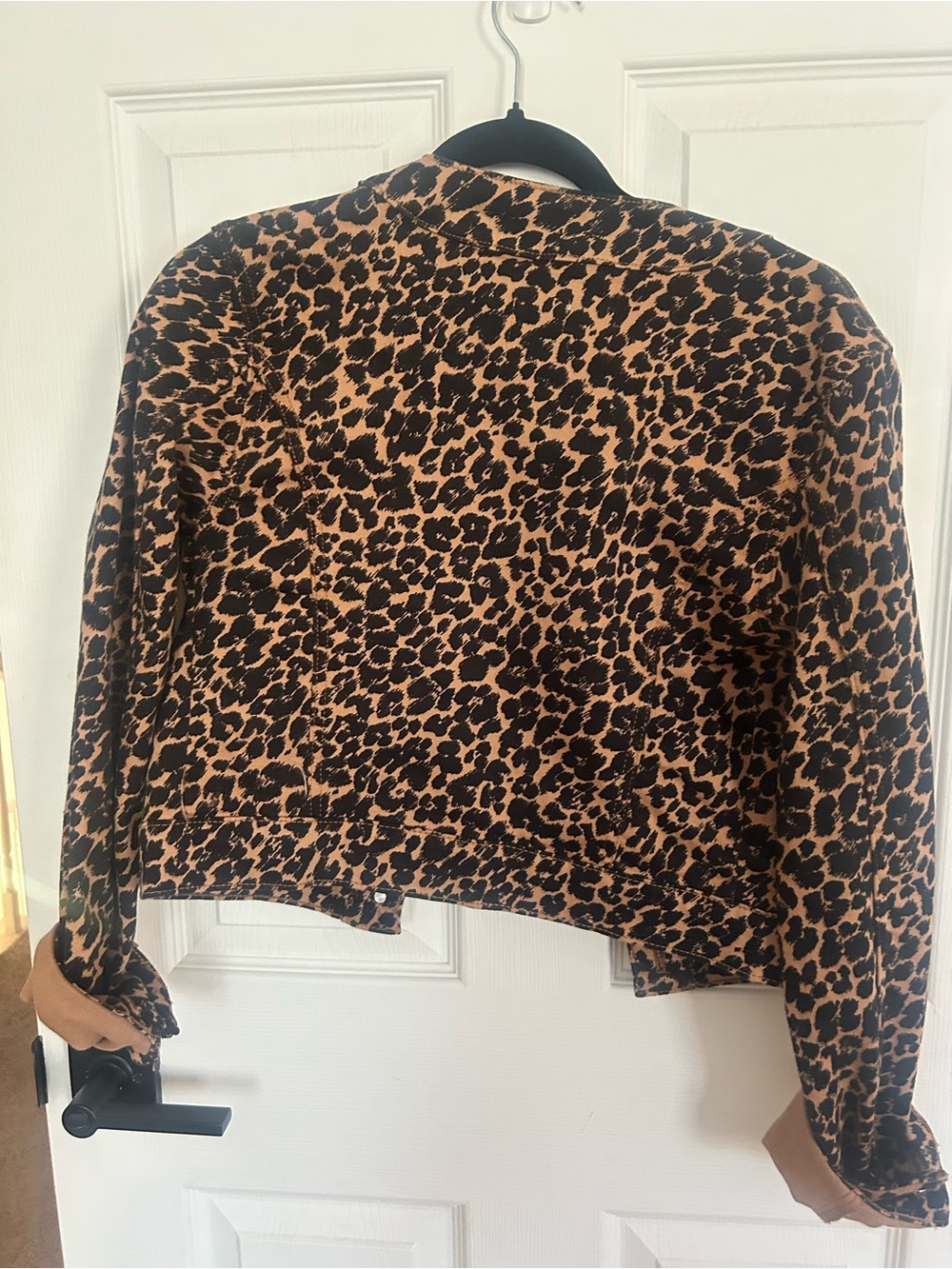 Maeve Leopard-Print Jean Jacket in Brown and Black
